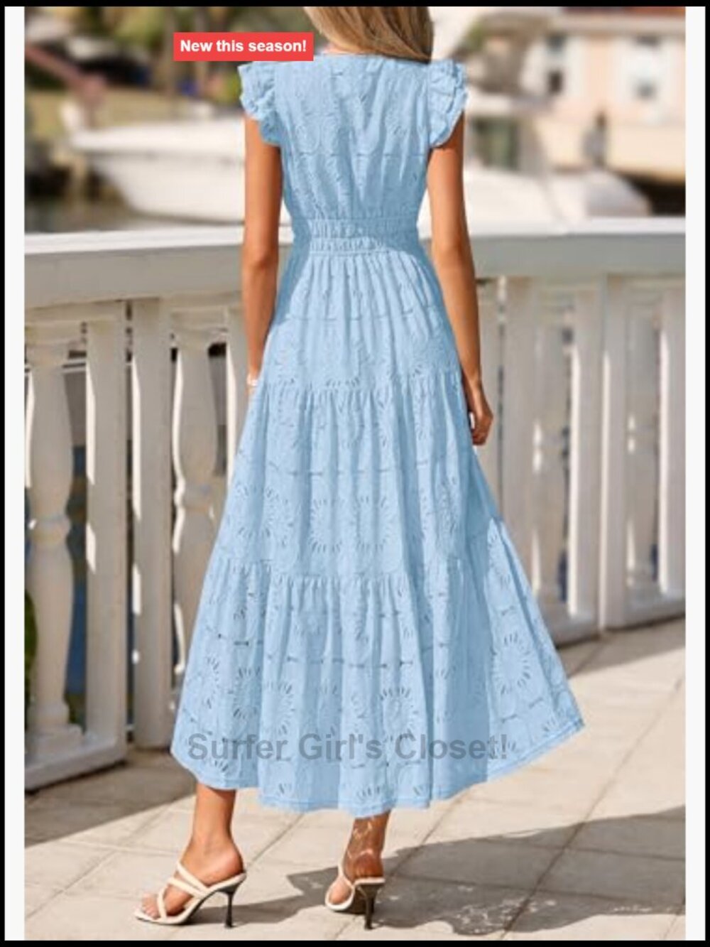 Boho Eyelet Lace Maxi Wedding Guest Dress with Flutter Sleeves - Picture 4 of 7